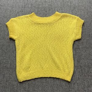 Vntg Across America Women's Boxy Cropped Style Cotton Sweater Yellow XL / L READ